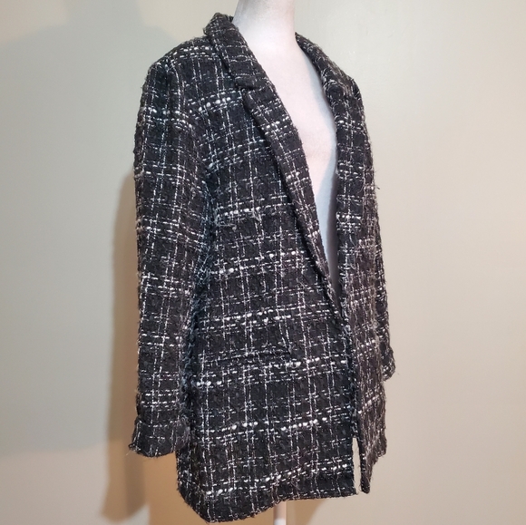 Nanette Lapore black white window pane boucle knit open front blazer jacket. - Picture 3 of 14